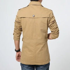 Men's Business Windbreaker Solid Casual Long Jackets Men Cotton Trench