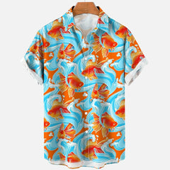 3d Sea Animal Seahorse Fish Print Lapel Hawaiian Shirt Men's Summer