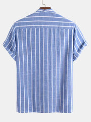 ZAFUL Striped Shirts for Men Half Button Collarless Short Sleeve