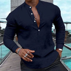 Fashion shirt men's Henry solid color half-open button stand collar