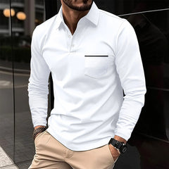 2024 men's spring long sleeve pocket T-shirt Casual business buckle