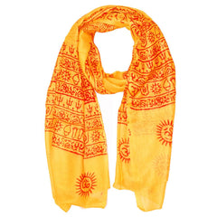 Yellow Primordial Om & Ganesha Printed Scarf