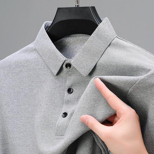 Men's Fashion Waffle Solid Short Sleeved Polo Shirt Summer Breathable