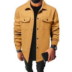 Men Button-down Shirt Jacket Men's Solid Color Lapel Shirt Jacket