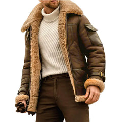 Men Plus Size Winter Coat Lapel Collar Long Sleeve Padded Leather