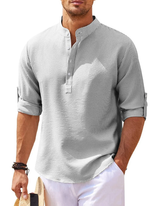 2024 New Men's Casual Blouse Cotton Linen Shirt Loose Tops Long Sleeve