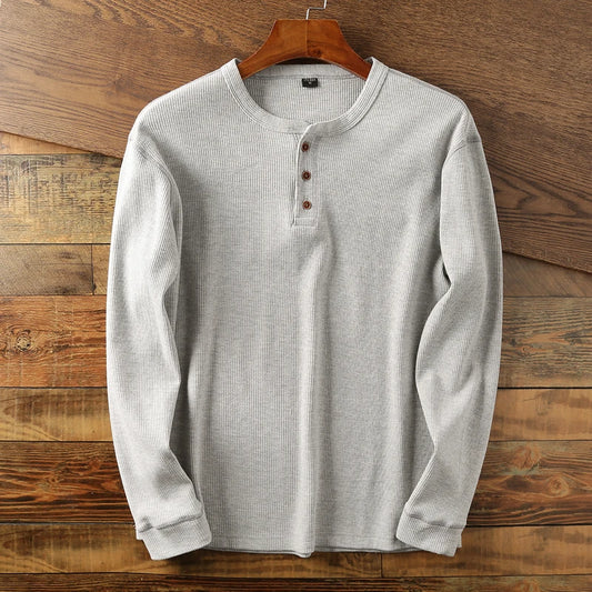 New Fashion Mens Henley Shirts Long Sleeve Half Button Up Thermal