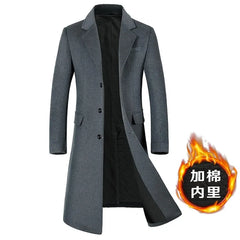 Autumn and Winter New Men's Wool Coat Long Over The Knee Suit Collar