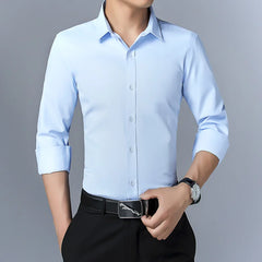 Men's Soild Slim Fit Long Sleeve Shirt Korean Fashion Youth Business