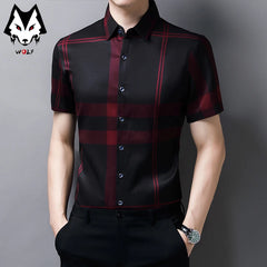 New Spring/Summer Men's Striped Short Sleeve Shirts Men's Sleeves Slim