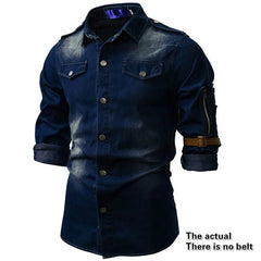 2023 New Men's Denim Turn-down Collar Shirt Coat Fashion Casual Daily