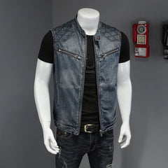 DIMUSI Mens Denim Vests Vintage Fashion Design Retor Sleeveless