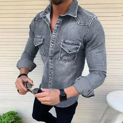 New Spring Autumn Mens Jeans Shirt Long Sleeve Denim Shirts for Men