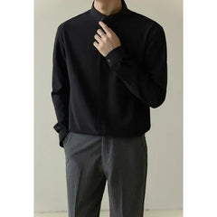 New Men Clothing Stand Collar Ice Silk Shirts for Men Korean Fashion