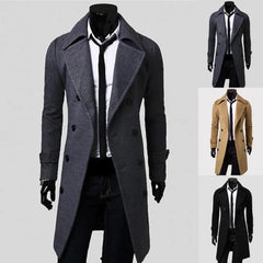 Simple Trench Coat  Double-breasted Male Men Coat  Coldproof Pure