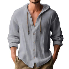 Men Casual Long Sleeve Sports Shirt Hoodie Drawstring Hooded Shirt