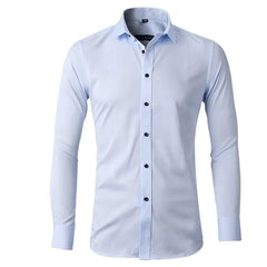 Black Bamboo Fiber Shirt Men Casual Slim Fit Mens Dress Shirts Solid