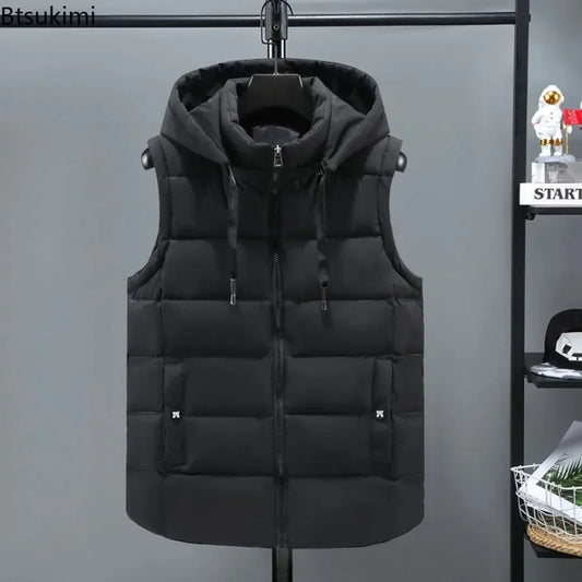 Autumn Winter Men's Parkas Vest 2024 Fashion Trend Zipper Hooded Stand