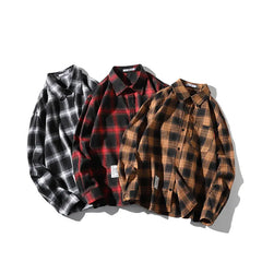 Harajuku Plaid Shirts Men's Spring Autumn Winter High Quality Casual