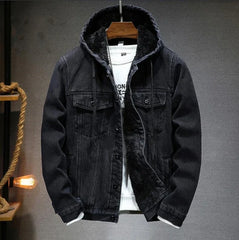 2023 New Thicker And Warmer Men's Hooded Denim Jacket Winter Lambswool
