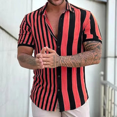 Men's Shirts Holiday Hawaiian Beach Shirts Striped Print Tops Business