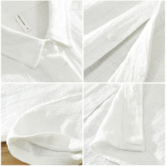 Summer New Linen Cotton Casual Shirt for Men Clothing Vintage Short