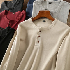 New Fashion Mens Henley Shirts Long Sleeve Half Button Up Thermal