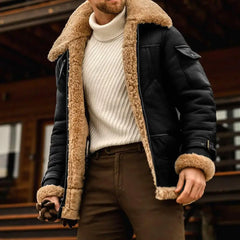 Men Plus Size Winter Coat Lapel Collar Long Sleeve Padded Leather