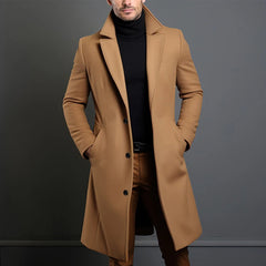 Warm and Comfortable Black Trench Coat for Men  Long Sleeve Single