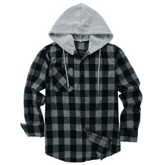 Spring Autumn Men's Checkered Shirt Hooded Flannel Warm Fashion Luxury