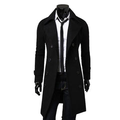 Simple Trench Coat  Double-breasted Male Men Coat  Coldproof Pure