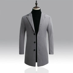 Korean Style Men Trench Coat Lapel Buttons Woolen Coat Casual Overcoat