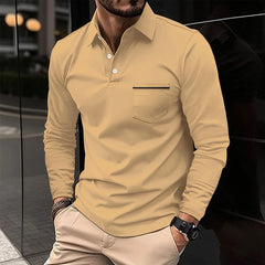 2024 men's spring long sleeve pocket T-shirt Casual business buckle