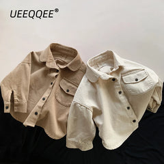 Spring Autumn Children Shirts 1-8Y Boys Cotton Pocket Solid Daily