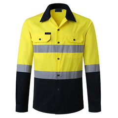 Navy Blue Hi Vis Shirt Long Sleeve Coton Safety Shirt Work Wear