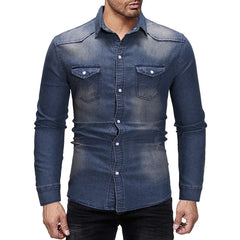 Men Denim Shirt Cotton Jeans Overshirt Slim Fit Long Sleeve Stylish