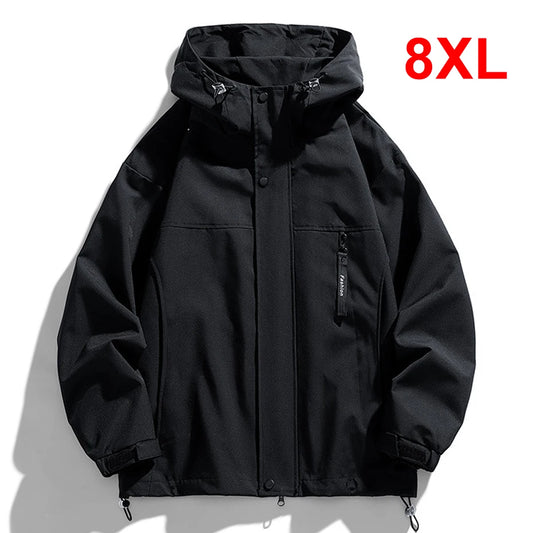 Black Camping Jacket Men Windbreak Coat Plus Size 8XL Fashion Casual