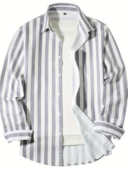 New Men's Long Sleeve Blue White Striped Shirt Fashion Standard-fit