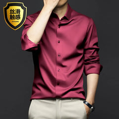 6XL Men Shirt Long Sleeve Slim Fit Luxury Smooth Soft Anti-wrinkle