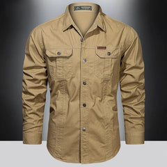 2024 Spring Cotton Cargo Shirt for Men Long Sleeve Multi-Pocket Shirts