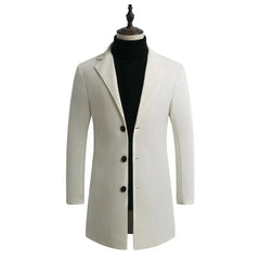 Korean Style Men Trench Coat Lapel Buttons Woolen Coat Casual Overcoat