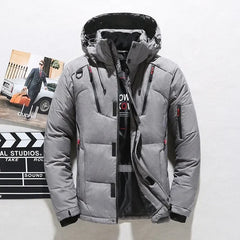 Men's White Duck Down Jacket Warm Hooded Thick Puffer Jacket Coat Male