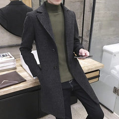 Men's Thick Wool Blends Trench Long Casual Top Coats Fashion Warm Coat