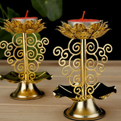 Holder Lotus Gold Diwali Diya Lamp Indian Stand Brass Lamps Oil Flower