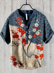 Japanese Art Print Men's 3-Button Short sleeved Shirt T-shirt 2024