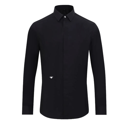 Little bee embroidery men's shirt solid color long-sleeved classic