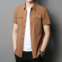 Safari Style Men Short Sleeve Shirt Summer New Fashion Male Clothes