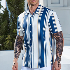 Hawaiian Shirts For Men Vintage Summer Shirt Striped Shirt Short