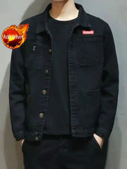 Male Jean Coats with Sheep Padding Men's Denim Jacket Wide Sleeves