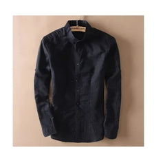 Men Stand Collar Linen Shirts Long Sleeve Mens Button-Front Quality